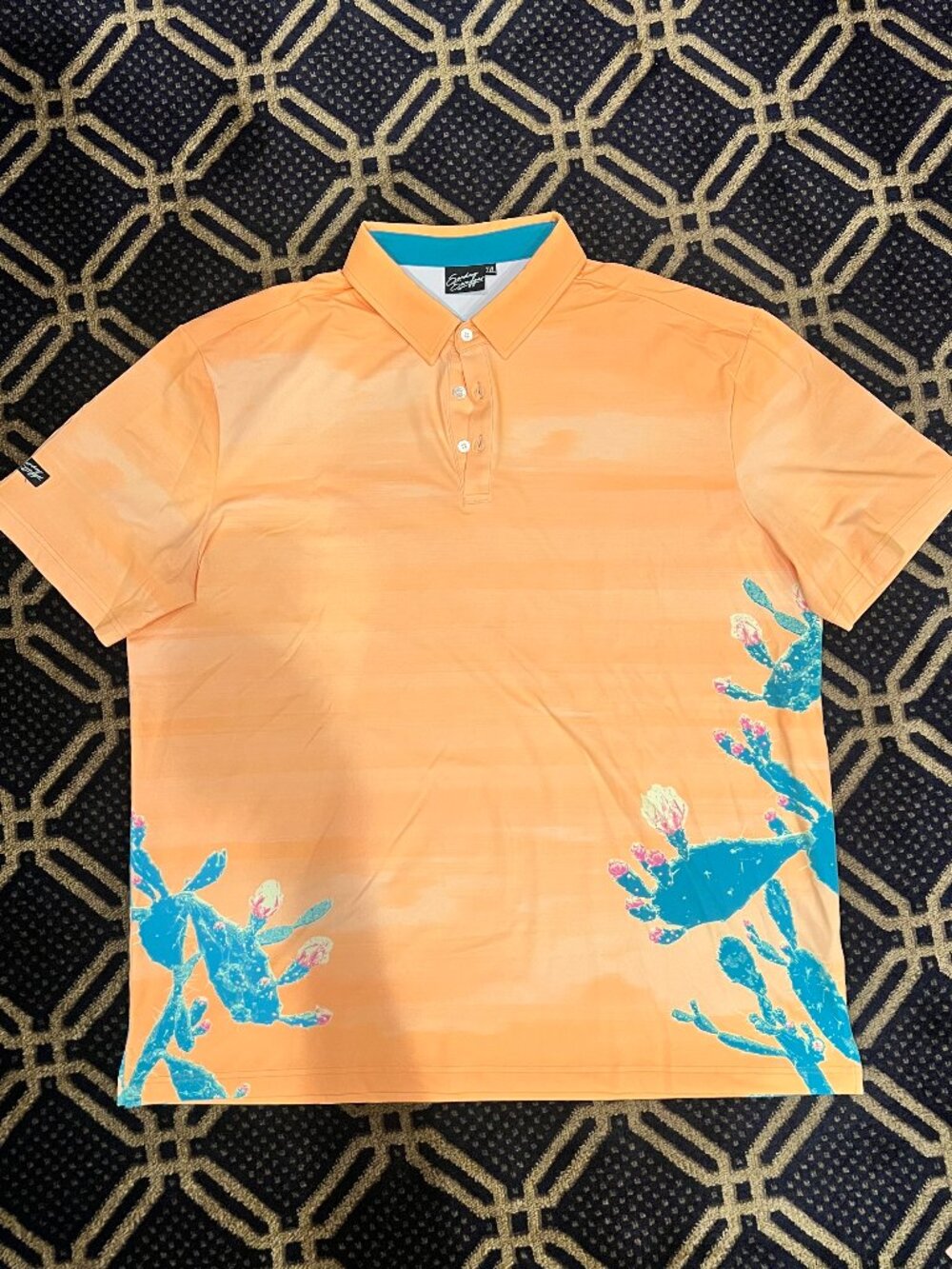 Sunday Swagger Men’s 2XL Golf Polo Orange Cactus Print Performance XXL